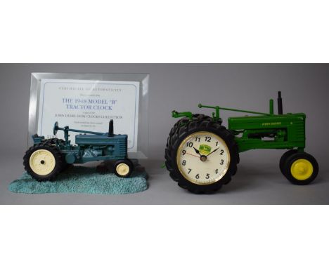 A Novelty Desk Top Clock in the Form of a John Deere Tractor Together with John Deere Photo Frame 