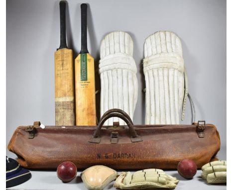 A Vintage Cricket Bag Containing Pads, Gloves, Balls and Gray-Nicolls Steel Spring Superlite Cricket Bat 