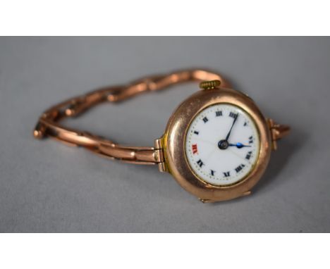 A 9ct Gold Ladies Vintage Wrist Watch and Strap c.1910, Missing Glass and Overwound 