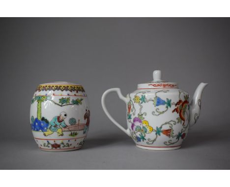 A Mid 20th Century Chinese Teapot and Matching Tea Caddy 