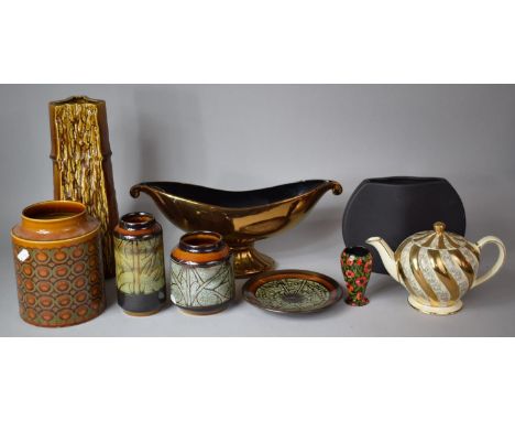 A Collection of Various Treacle Glazed Ceramics to include Bark Effect Vase, Hornsea Bronte Pattern Storage Jar (AF) Various 