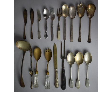 A Collection of Silver Plated Cutlery to Include Large Ladle, Pair of Glass Handled Salad Servers etc 