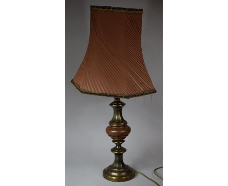 A Modern Metal and Wood Table Lamp with Shade, 56cm high 