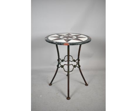 A Modern Pietra Dura Compass Rose Circular Topped Table on Wrought Iron Frame, 56cm diameter