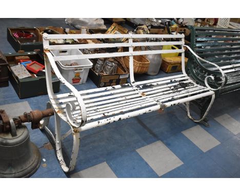 A Late 19th/Early 20th Century Wrought Iron Scrolled Arm Garden Bench, 103cm wide 