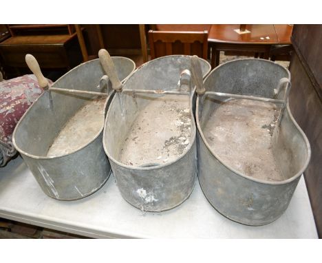 Vintage agricultural tools - three galvanized manual seed sowing bins