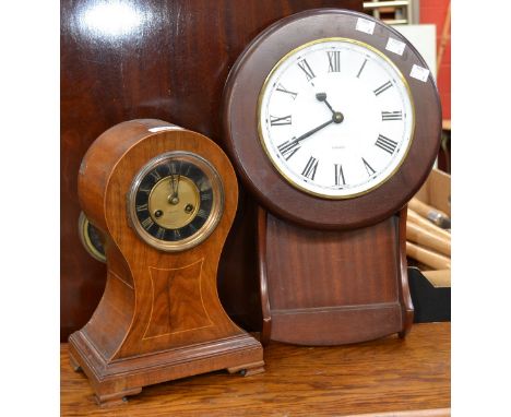 An inlaid mahogany mantel clock, by Haskell of Salisbury; a modern Metamec wall clock