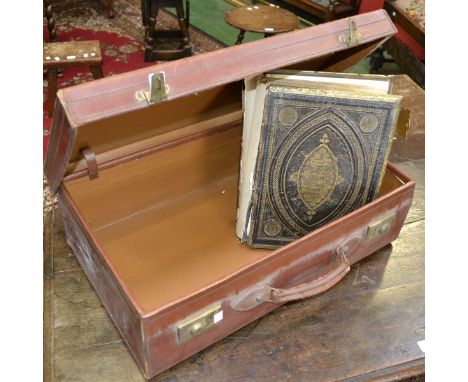 A Victorian family Bible; a brown vintage suitcase (2)