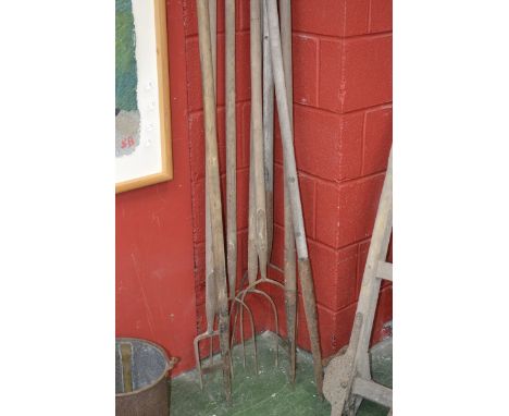 Vintage agricultural tools - assorted pitchforks and bale spikes (8)