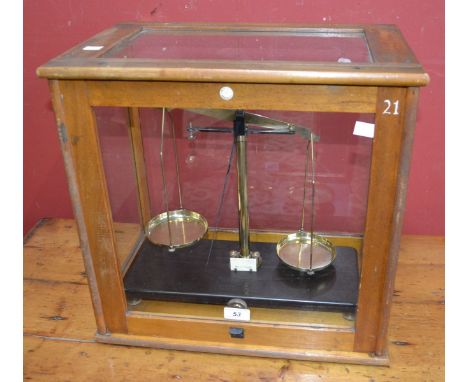 A set of scientific scales, Griffin and Tatlock, in fitted mahogany case