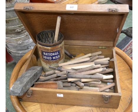 Leather marking tools, a large quantity of leather branding tools including letters and numbers.