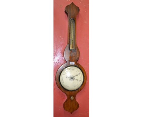 A 19th century rosewood wheel barometer, 20cm dial, onion top,  94cm high, c.1860