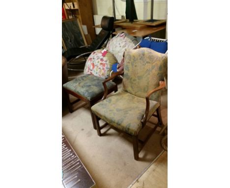 Late 19th, early 20th century elbow chair. Tapestry style fabric with stud detail to edge, together with an early 20th centur