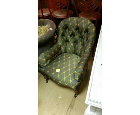 Late 19thC button backed chair (more recently re-covered, some button covers missing)