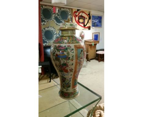 20thC Chinese lidded ceramic jar (repair to rim), approx 30cm