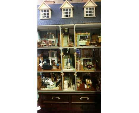 Magnificent large 4-storey Regency dolls house (possibly a Honeychurch) complete with a huge quantity of 1/12 scale furnishin