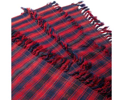 A BAKHTIARI RED AND BLUE STRIPED RUG OR BED SPREAD 294cm x 284cm