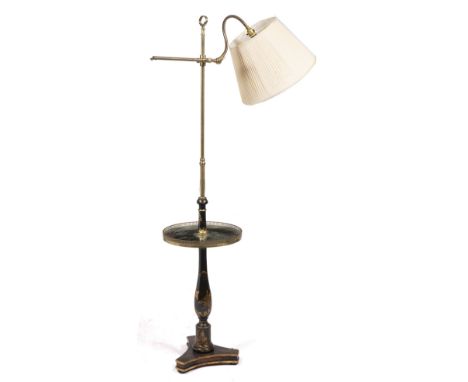 A READING LIGHT COME OCCASIONAL TABLE with brass adjustable lamp over a circular table with pierced brass galleried sides on 