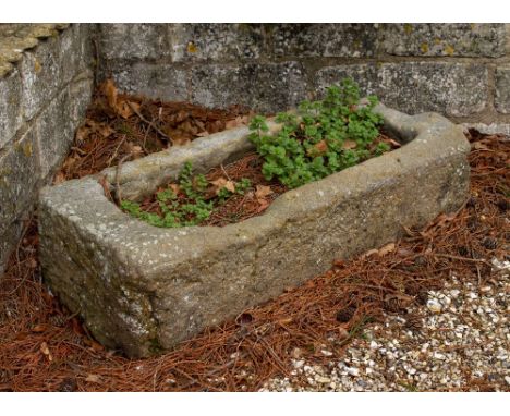 A RECTANGULAR ROUGH CUT STONE TROUGH 101cm wide x 39cm deep x 22cm high