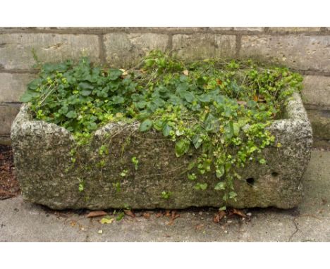 AN OLD ROUGH CUT STONE RECTANGULAR TROUGH 106cm wide x 49cm deep x 37cm high