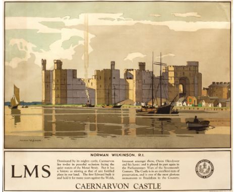 NORMAN WILKINSON (1878 - 1971) 'Caernarvon Caste', a London, Midland &amp; Scottish Railway Company lithographic poster, prin