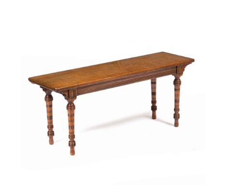 A VICTORIAN WALNUT BENCH  in the manner of James Shoolbred with rectangular top and ring turned tapering legs 105.5cm wide x 