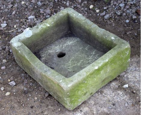 AN OLD CARVED STONE OBLONG GARDEN TROUGH OR PLANTER 40cm x 17cm x 47cm