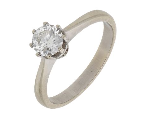 A diamond single stone ring, set with a brilliant-cut diamond between tapered shoulders, Portuguese assay mark, diamond weigh