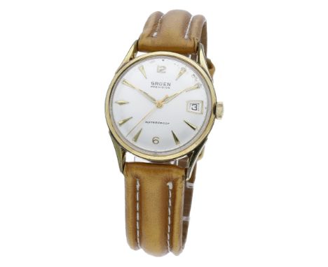 Gruen. A gold plated wristwatch with date, Ref. 1703, Precision, circa 1960. Movement: cal. 1702/03, manual winding, 17 jewel