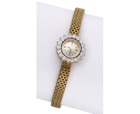 Omega. A lady’s gold and diamond-set bracelet watch, Ref. 7163, circa 1966. Movement: cal. 640, manual winding, 17 jewels, no
