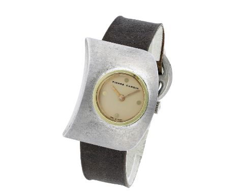 Pierre Cardin / Jaeger. A steel and gold plated asymmetrical wristwatch, PC117, Espace Collection, circa 1971. Movement: cal.