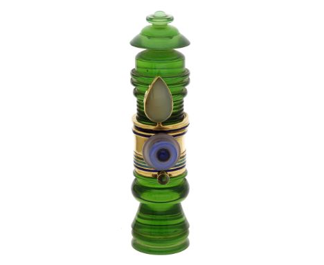 A set of six late 20th century stacking rings by Wendy Ramshaw, one set with discs of blue chalcedony, together with three en