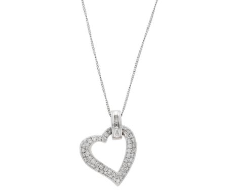 An 18ct white gold and diamond heart pendant on chain, the stylised heart set throughout with brilliant-cut diamonds and with