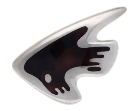 A silver and enamel brooch No. 307, designed by Henning Koppel for Georg Jensen, post 1945, decorated with shades of purplish