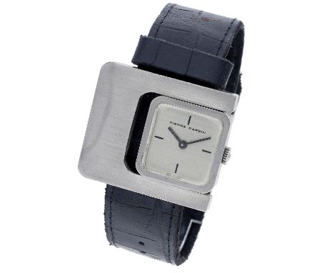 Pierre Cardin / Jaeger. A steel rectangular asymmetric wristwatch, PC116, Espace Collection, circa 1971. Movement: cal. 36, m