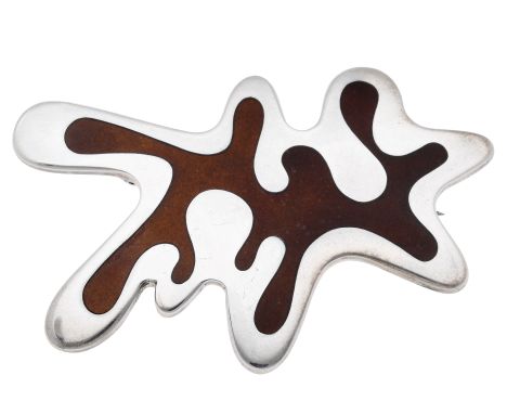 A silver and enamel brooch, design No. 371 designed by Henning Koppel for Georg Jensen, post 1945, the stylised splash with b