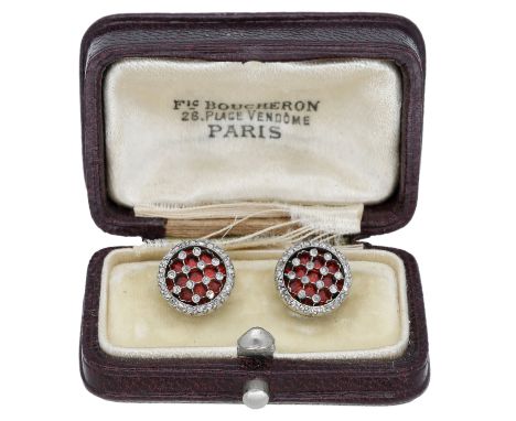 A pair of early 20th century French enamel and diamond set dress studs, set throughout with rose-cut diamonds, the circular-s