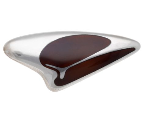 A silver and enamel brooch, design No. 314, designed by Henning Koppel for Georg Jensen, post 1945, with brownish enamel deta