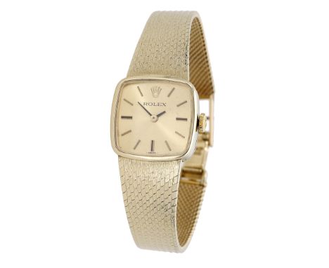 Rolex. A lady’s gold bracelet watch, Ref. 45151, circa 1979. Movement: cal.1400, manual winding, 18 jewels. Dial: gilt, appli
