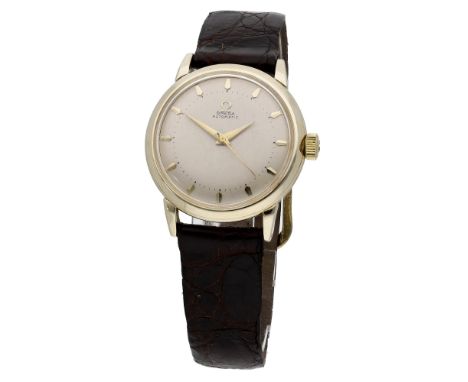 Omega. A gold automatic wristwatch, Ref 6525, circa 1952. Movement: cal. 351, manual winding, 17 jewels, no. 13236963. Dial: 