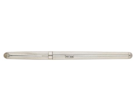 A silver fibre-tip pen by Asprey & Co., engine-turned decoration throughout, maker’s mark, London hallmark for 1987, maker’s 