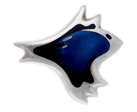 A silver and enamel brooch, design No. 306, designed by Henning Koppel for Georg Jensen, post 1945, decorated with shades of 