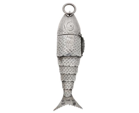 A George III silver fish vinaigrette, 1817, articulated and realistically modelled with engraved scale pattern throughout, Bi
