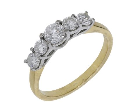 A diamond five stone ring, set with a row of graduated brilliant-cut diamonds, mounted in 18ct gold, UK hallmark, total diamo