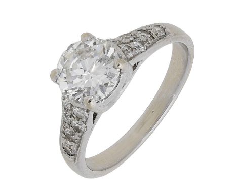 A diamond ring, the principal brilliant-cut diamond, weighing 1.51 carats, between similarly-set graduated diamond shoulders,