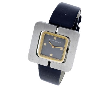 Pierre Cardin / Jaeger. A steel and gold plated rectangular wristwatch, Espace Collection, circa 1971. Movement: cal. 36, man
