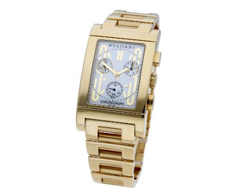 Bulgari. A gold rectangular chronograph wristwatch with date and bracelet, Ref. RTC49G, Rettangolo, circa 2000. Movement: qua