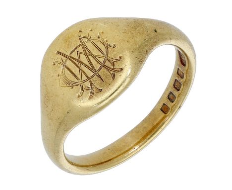 An 18ct gold signet ring by Charles Green & Sons, 1924, plain polished and with cyphered initials to the front, maker’s mark,