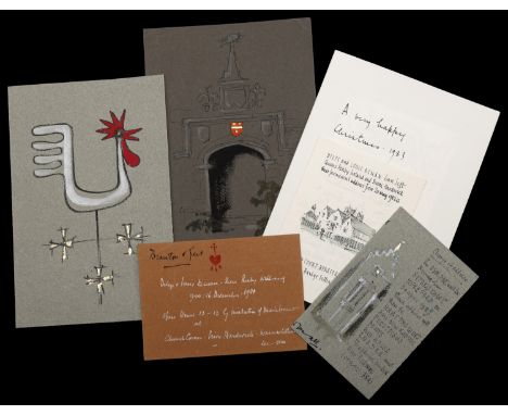 A small collection of hand-drawn cards, letters and catalogues relating to Louis Osman, to include personal Christmas cards, 