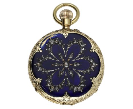 Le Comte, Geneve. A gold, enamel and diamond-set keyless watch, circa 1890. Movement: cylinder escapement. Dial: gilt, Roman 